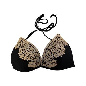 Black bikini top with crochet detailing